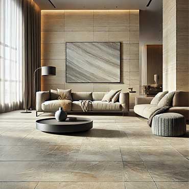 Modern Living Room - Limestone Tile Flooring